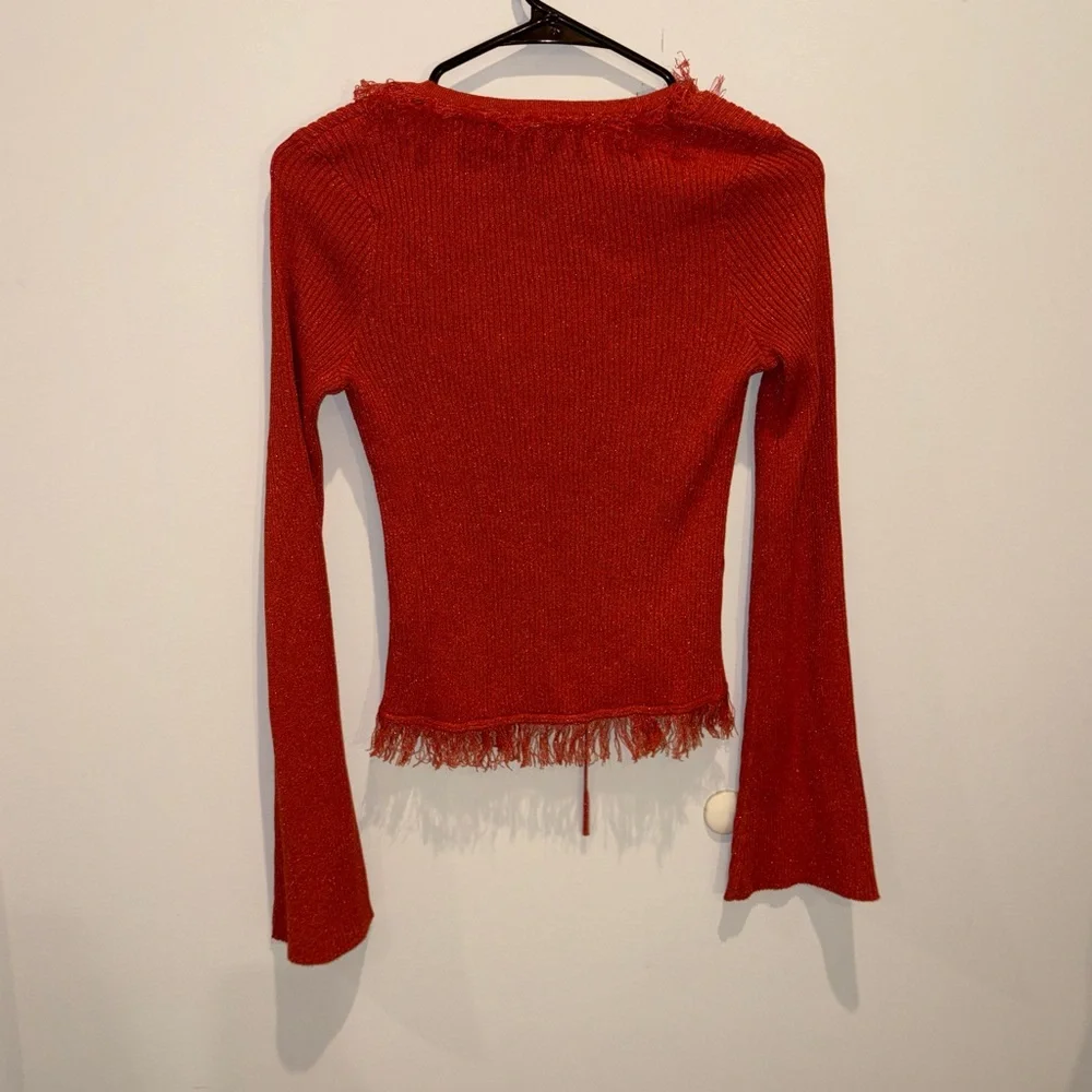 Women's Orange Tie-Front Sweater - Picture 5 of 5